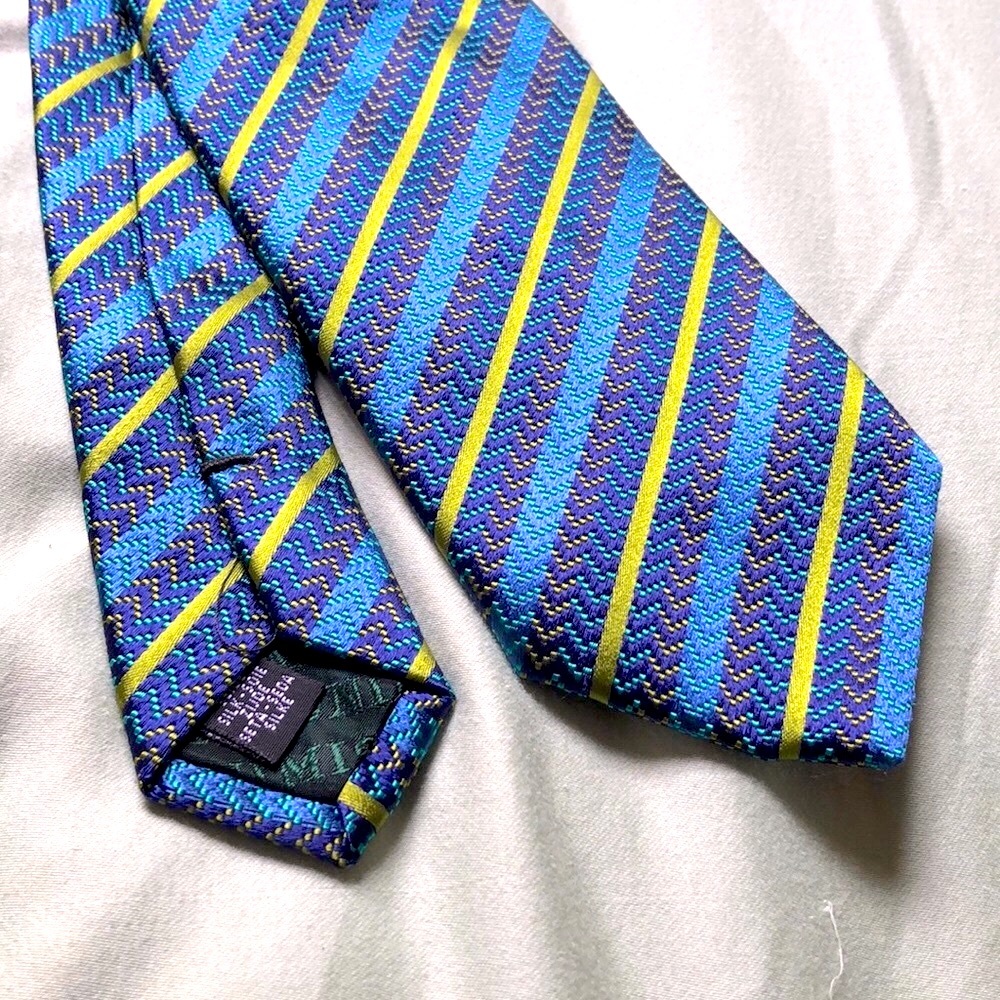 NEW Missoni Striped Zig Zag Silk Green Blue Tie